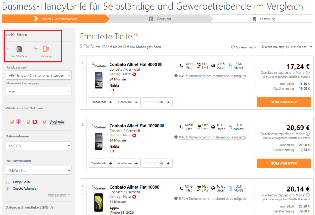 Business Smartphone Handytarife für Selbständige und Gewerbetreibende im Vergleich